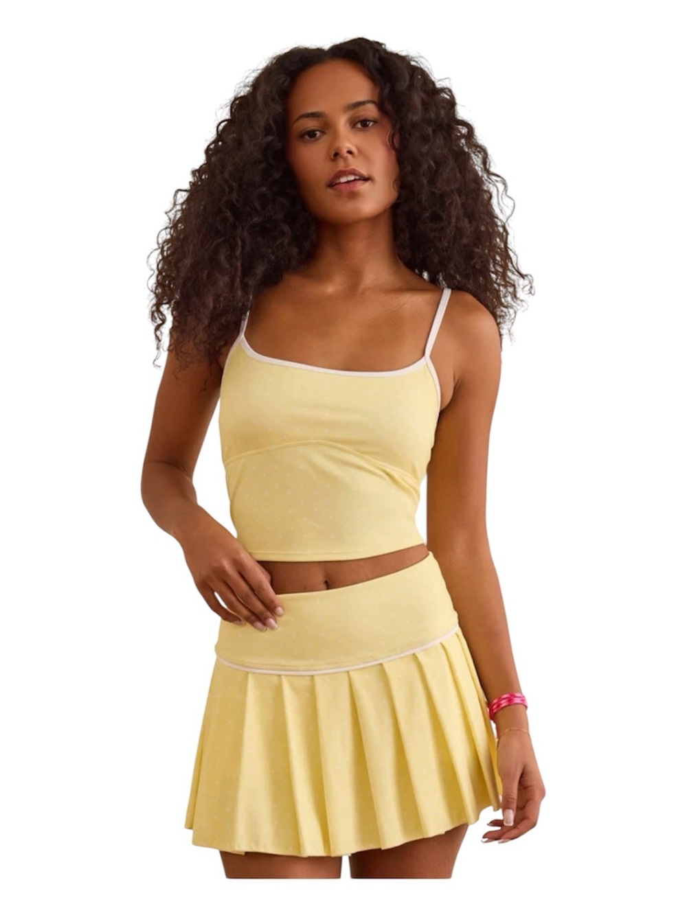 Altar’d State Yellow Polka Dot endurance pleated skirt w/ matching cut out tank
